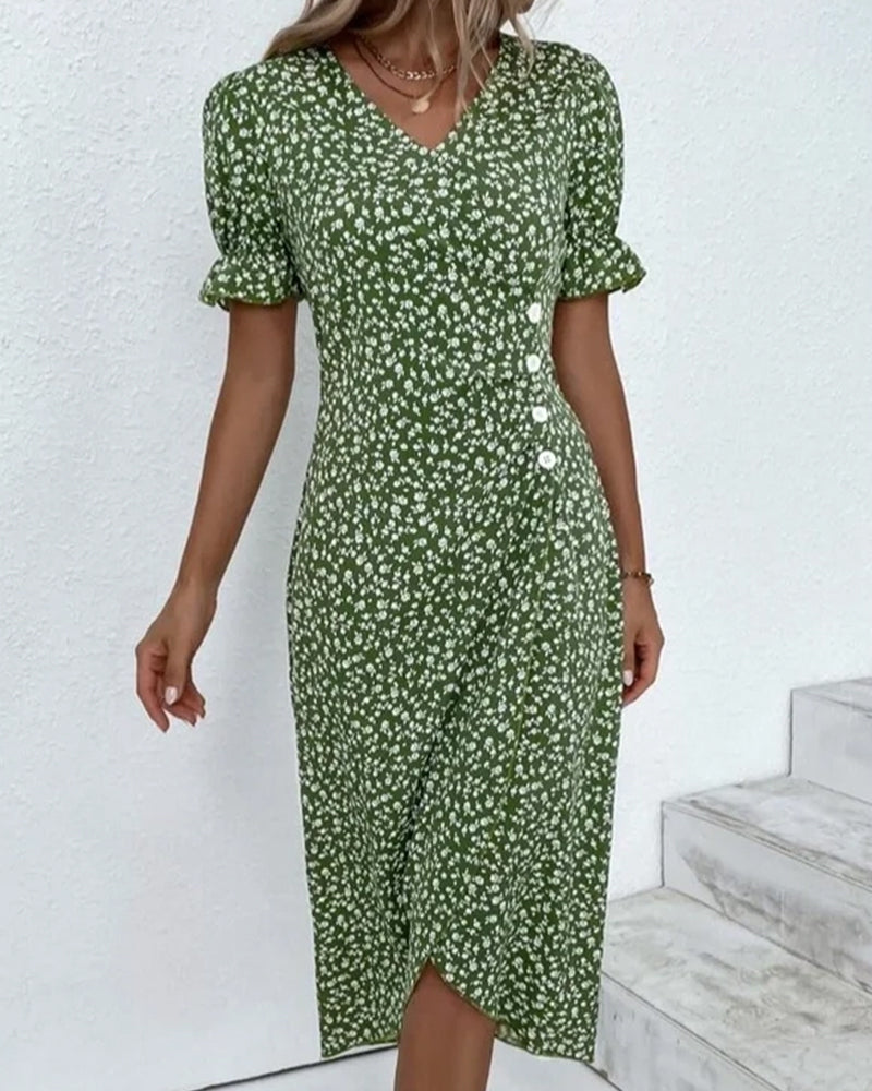 Gabrielle midi jurk met korte mouwen en bloemenprint