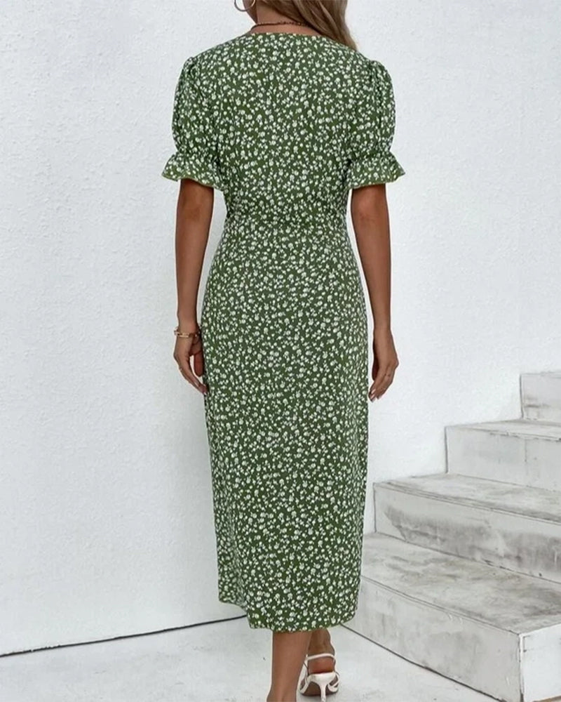 Gabrielle midi jurk met korte mouwen en bloemenprint
