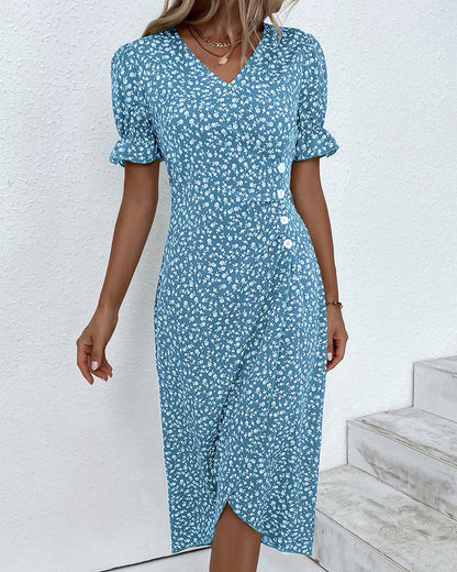 Rosa™ | Elegante V-hals Wrap Jurk met Bloemenprint