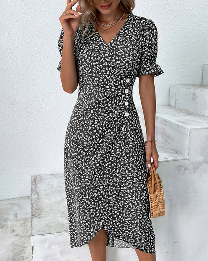 Rosa™ | Elegante V-hals Wrap Jurk met Bloemenprint