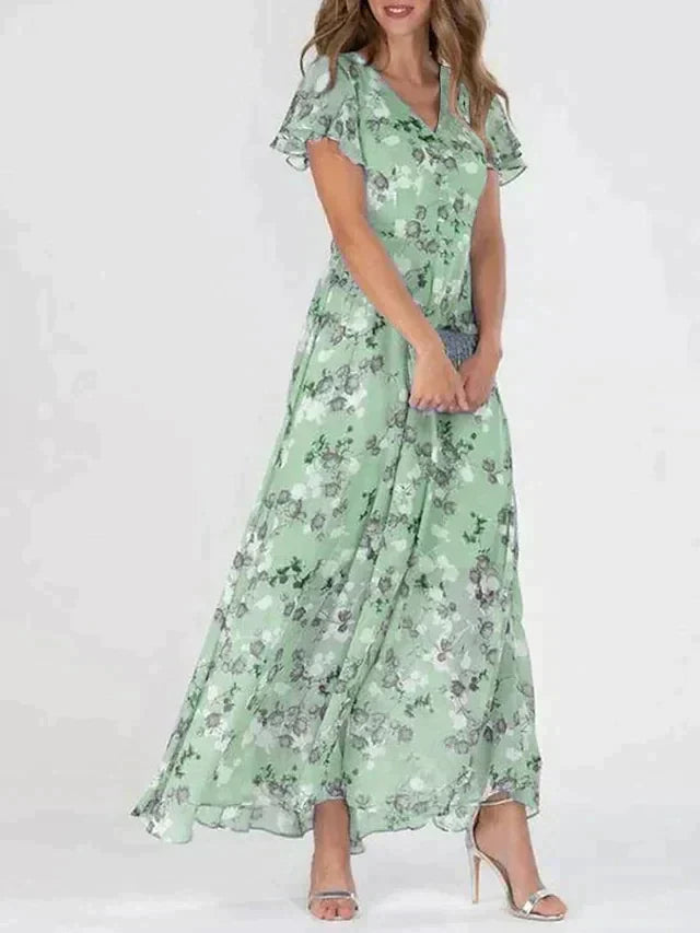 Marit™ | Elegante V-Hals Maxi Jurk met Bloemenprint