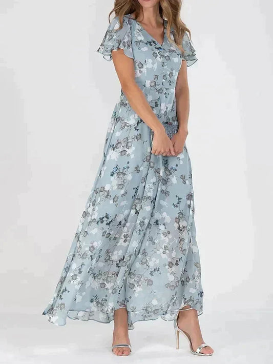 Marit™ | Elegante V-Hals Maxi Jurk met Bloemenprint