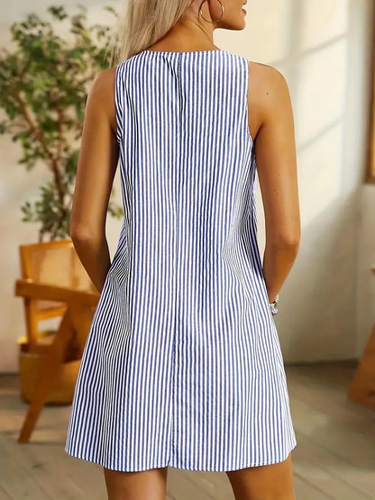 Selene™ | Elegante Gestreepte Zomerjurk met Praktische Zakken