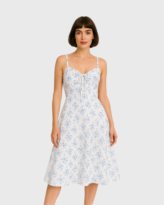 Margaux zomerjurk met spaghettibandjes en vintage bloemenprint