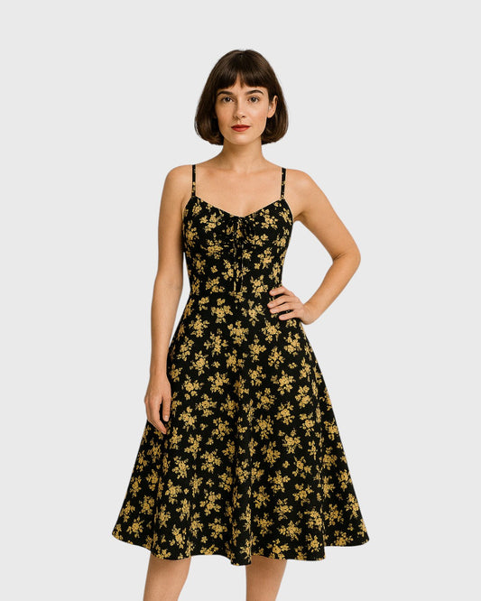 Margaux zomerjurk met spaghettibandjes en vintage bloemenprint