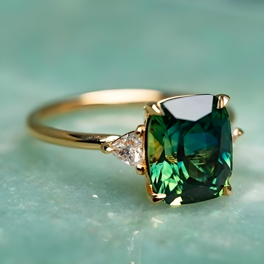 GROENE ZIRCONIA RING IN GOUD