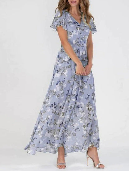 Marit™ | Elegante V-Hals Maxi Jurk met Bloemenprint