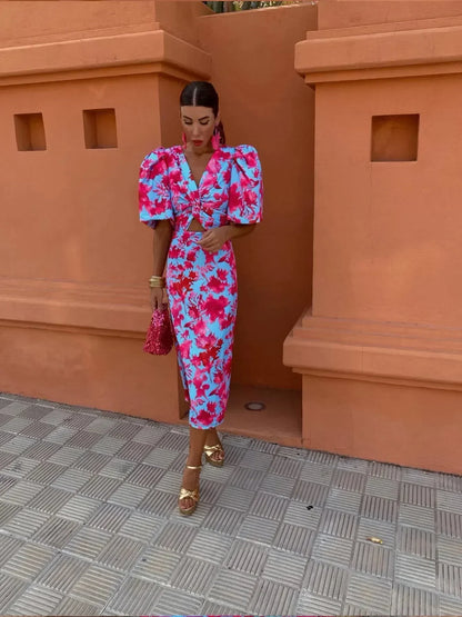 Loren - Cheerful Puff Sleeve Dress