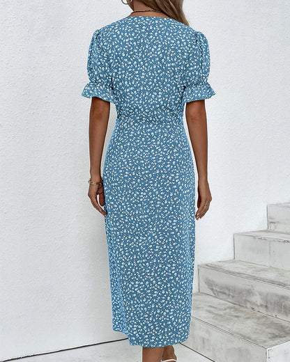 Gabrielle midi jurk met korte mouwen en bloemenprint