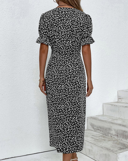 Gabrielle midi jurk met korte mouwen en bloemenprint
