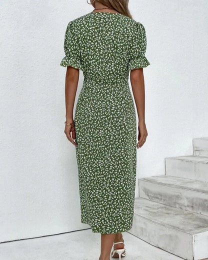 Gabrielle midi jurk met korte mouwen en bloemenprint