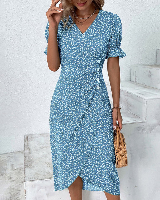 Gabrielle midi jurk met korte mouwen en bloemenprint