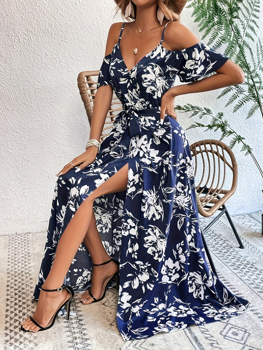 Maëlys bloemenjurk met blote schouders en delicate riem