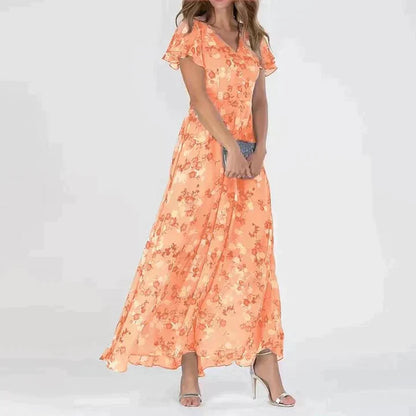 Marit™ | Elegante V-Hals Maxi Jurk met Bloemenprint