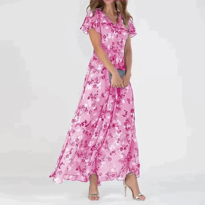Marit™ | Elegante V-Hals Maxi Jurk met Bloemenprint