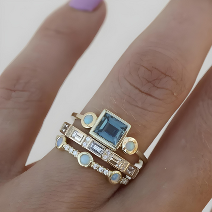 Vintage Blauwe Kristallen Ring Set