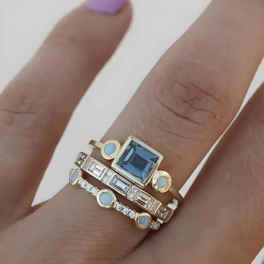 Vintage Blauwe Kristallen Ring Set